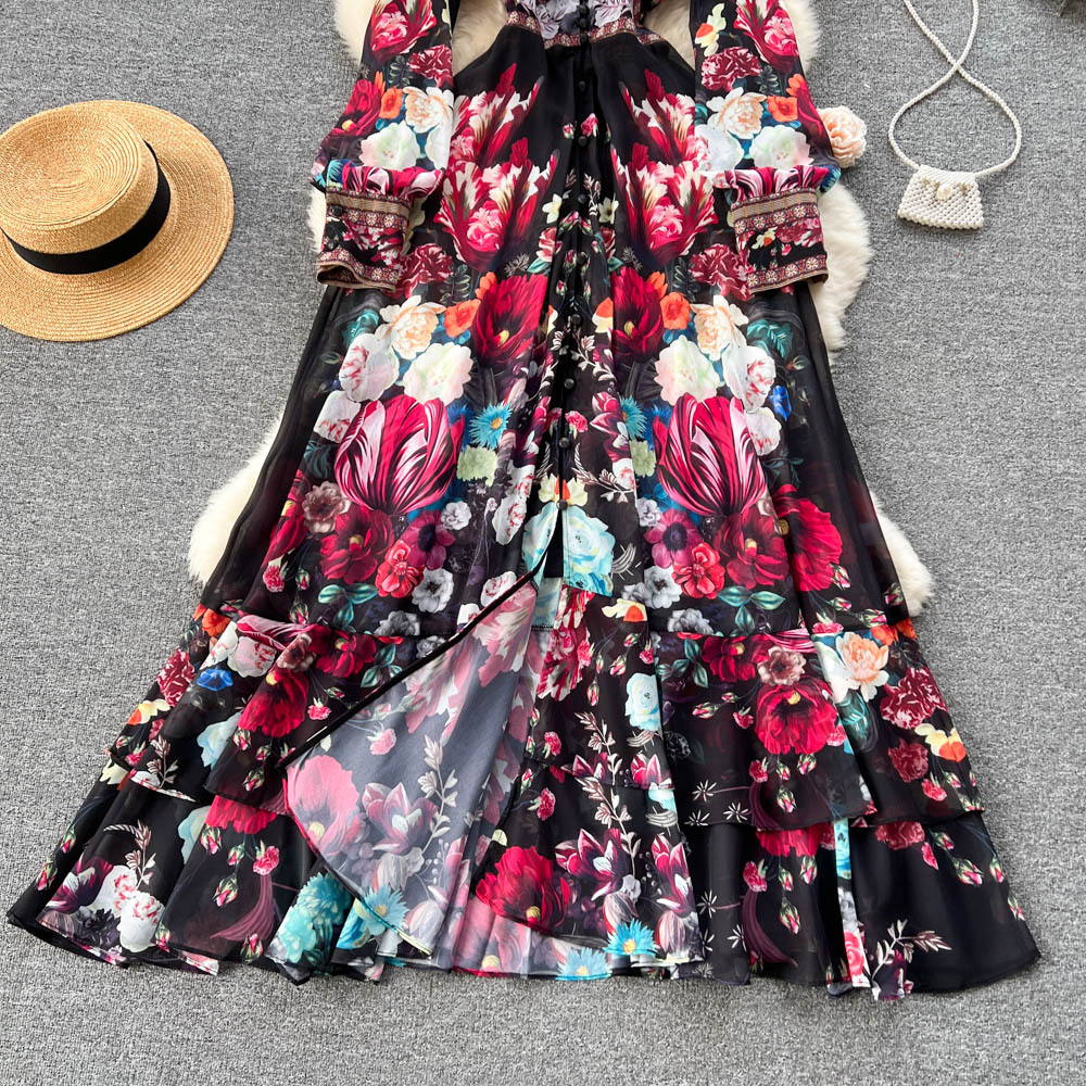 V-neck Floral Maxi Dress
