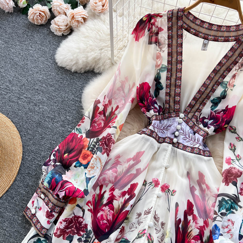 V-neck Floral Maxi Dress