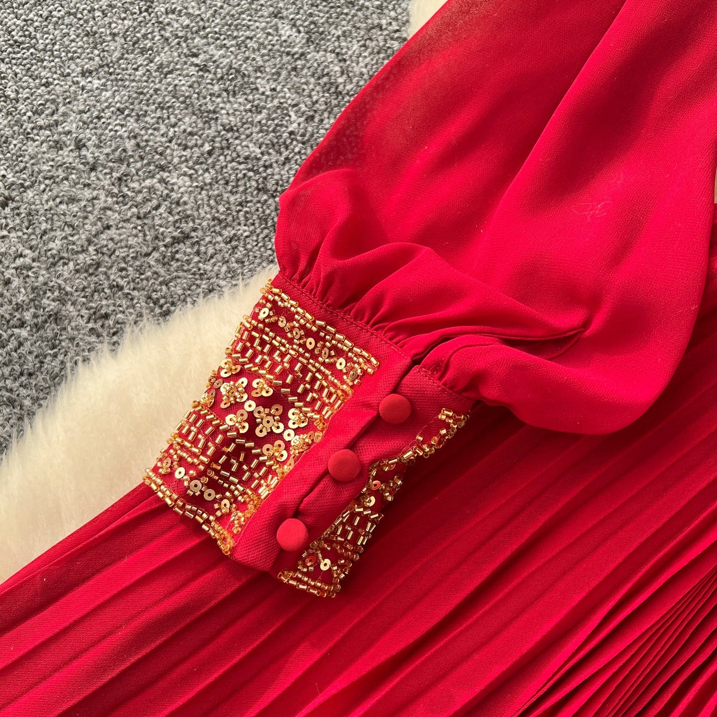 Rhinestone Embellished Pleated Dress
