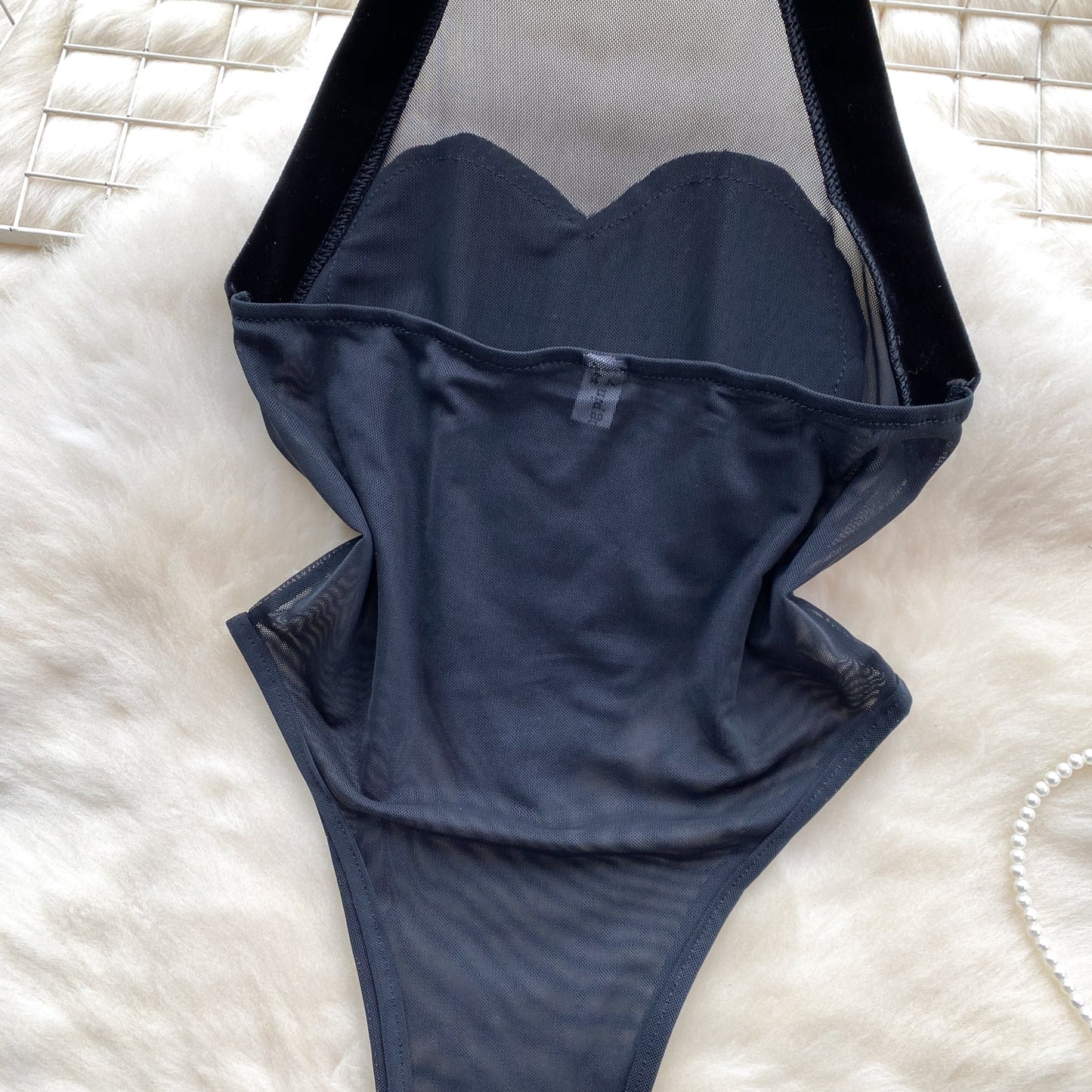 Sheer Mesh Cutout Halter Romper