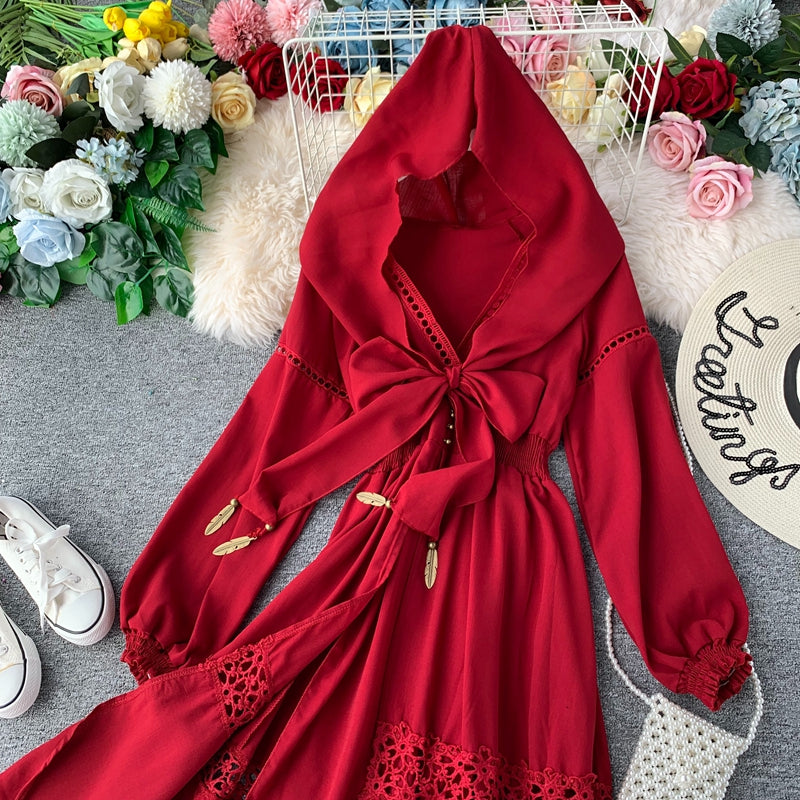 Contemporary Openwork Hooded Robe Dress