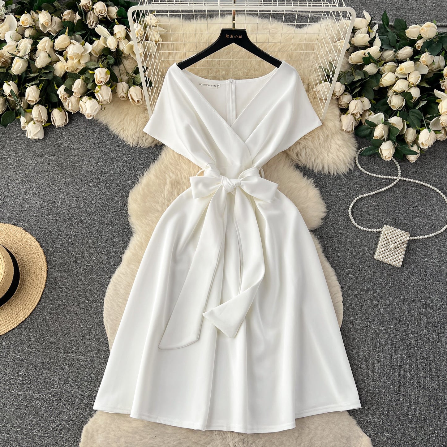 Solid Color Formal Lace-up Dress