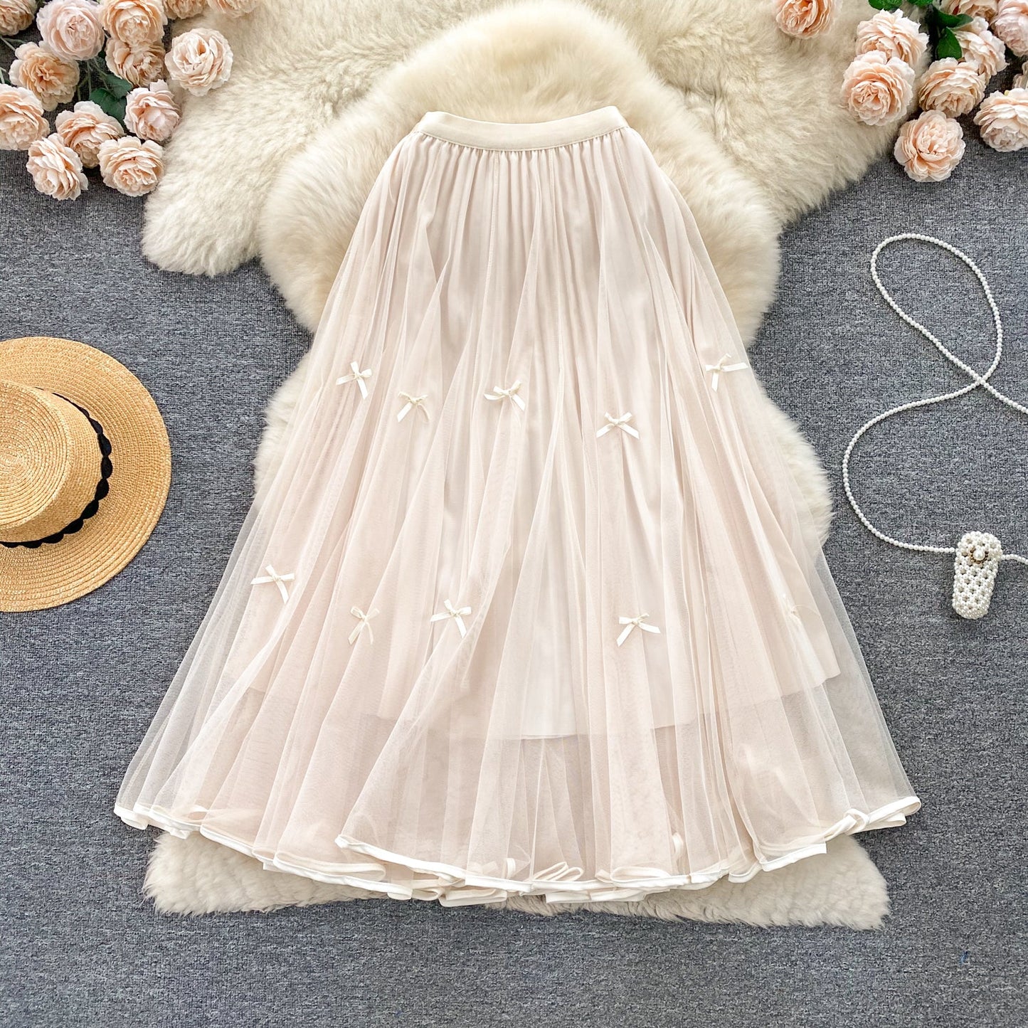 Ethereal Bow-Trimmed Tulle Skirt