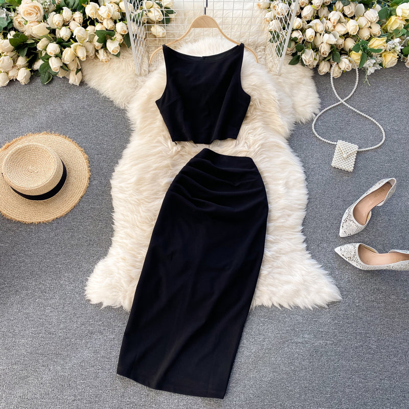 Sculpted Satin Vest & Asymmetric Wrap Skirt