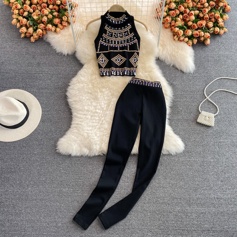 Tailored Sleeveless Vest & High-Waisted Stretch Trousers Set