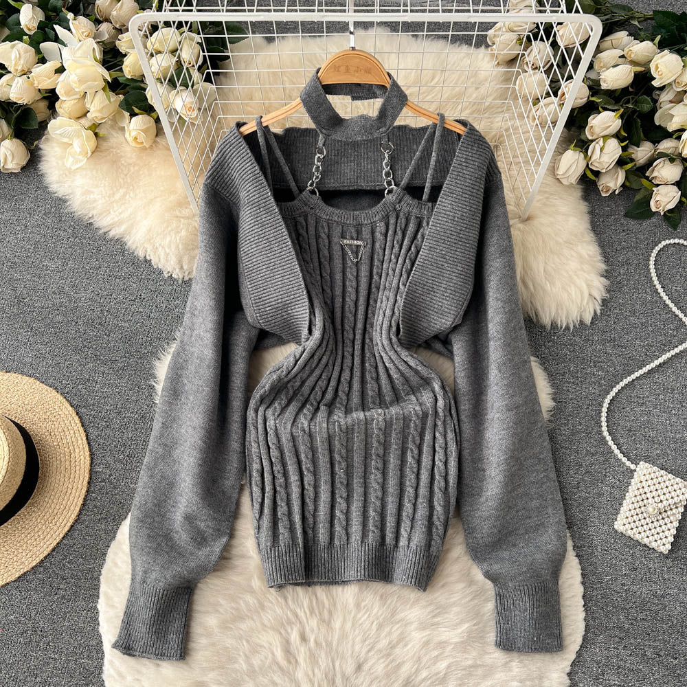 Halter Sweater Top & Cardigan 2Pcs