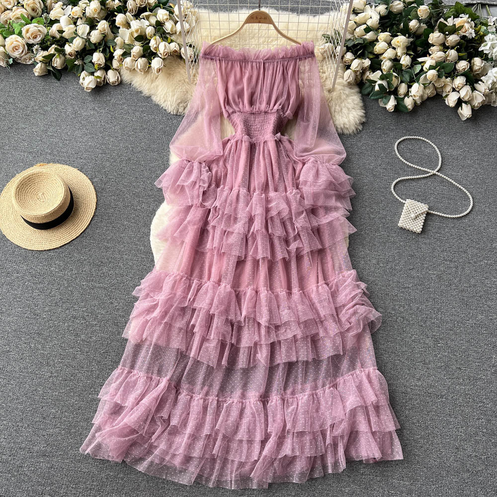Ruffled Tulle Maxi Dress