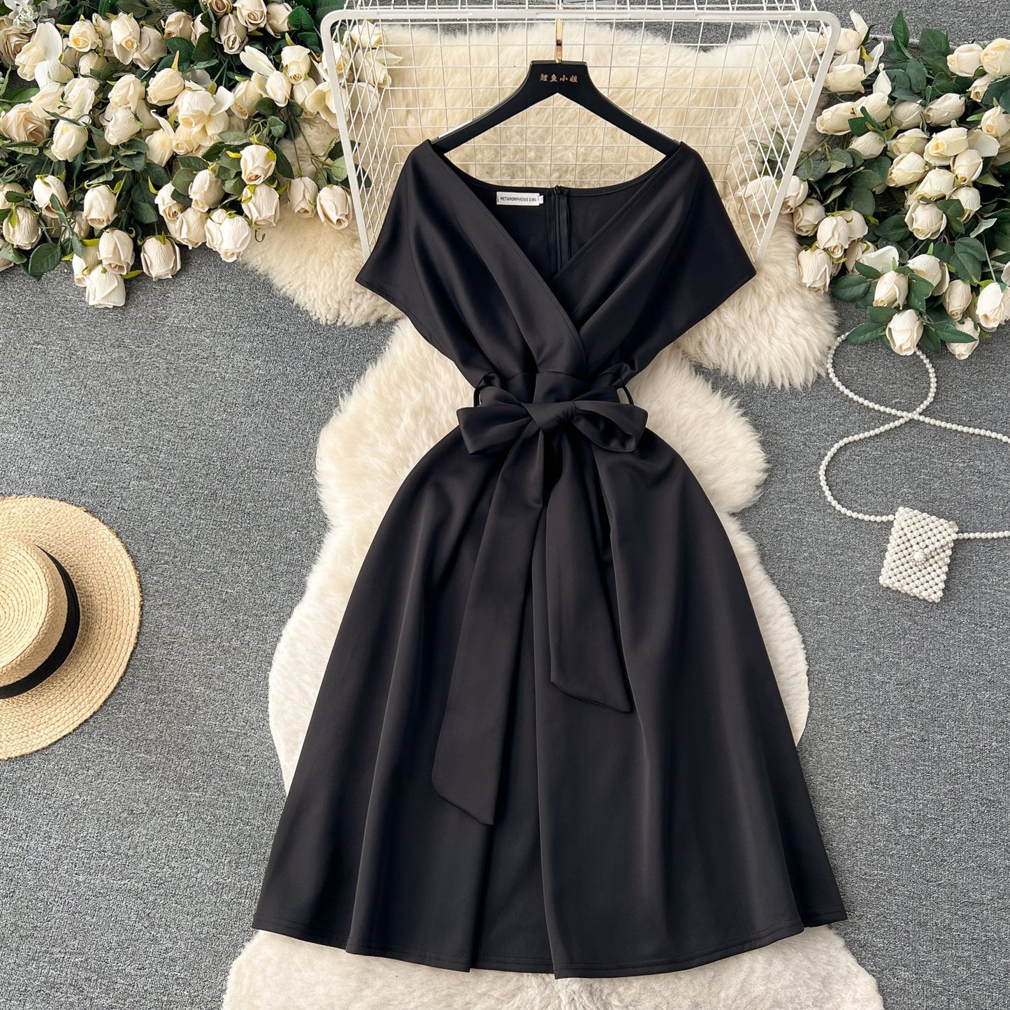 Solid Color Formal Lace-up Dress