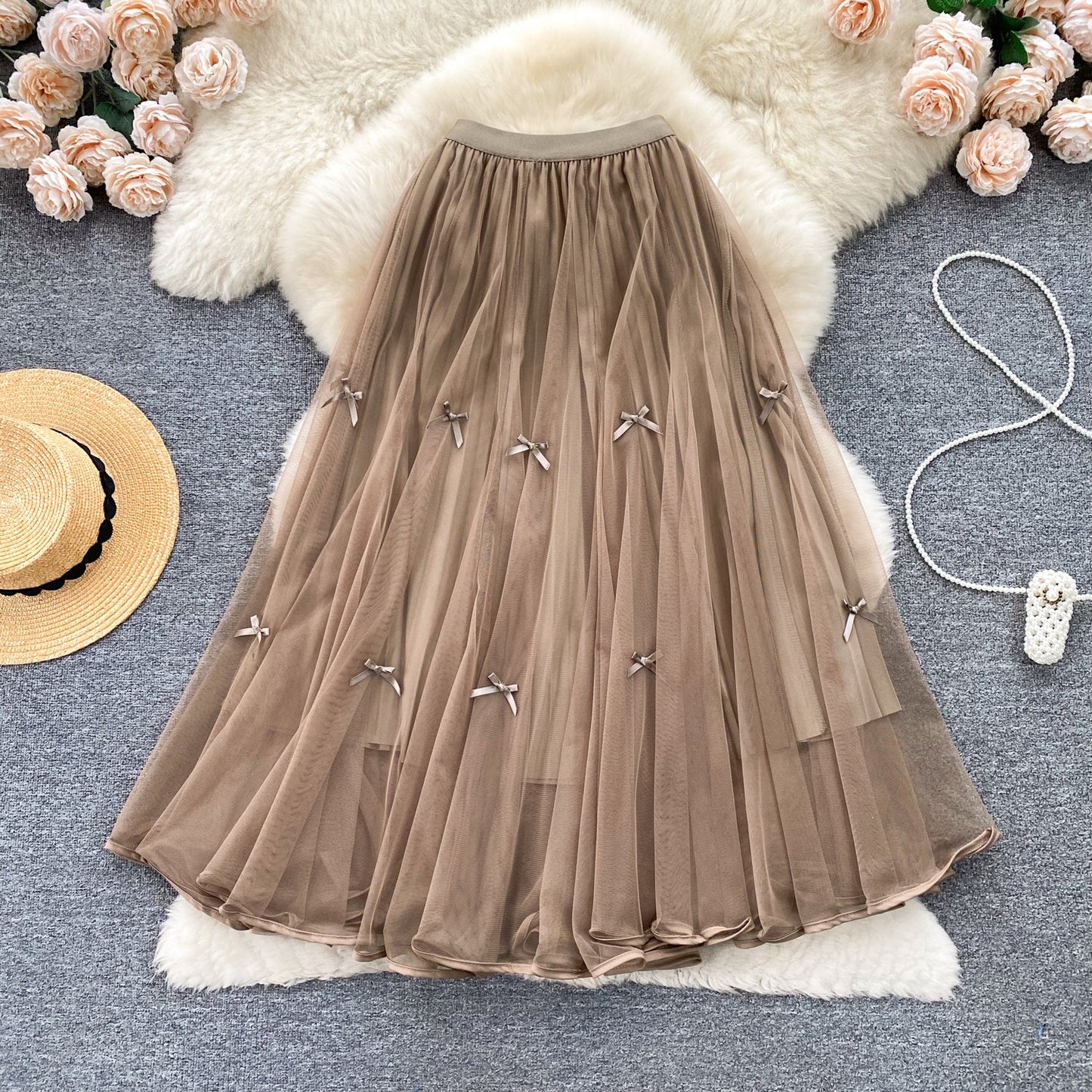Ethereal Bow-Trimmed Tulle Skirt