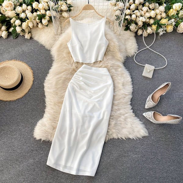 Sculpted Satin Vest & Asymmetric Wrap Skirt