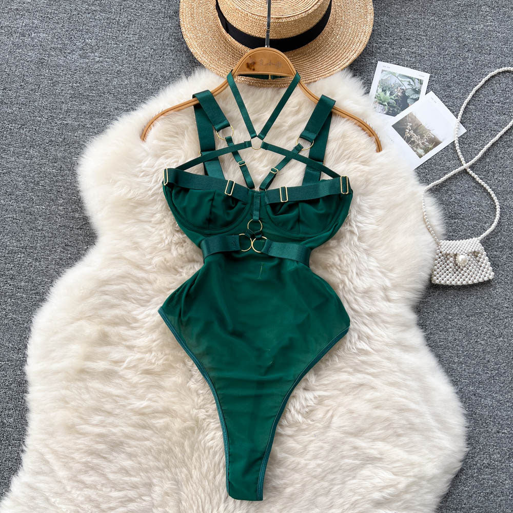 Sexy Lace-Up Mesh Bodysuit