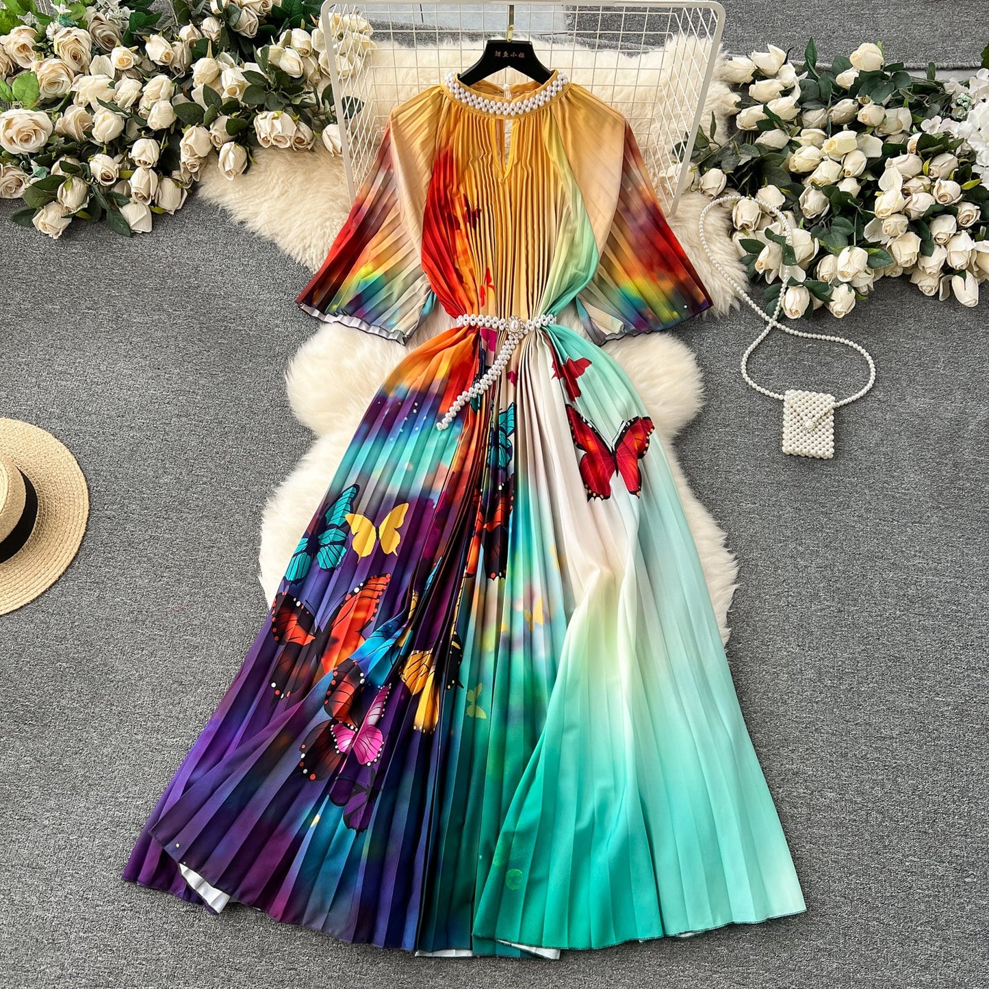 Elegant Floral Embroidered Beaded Dress