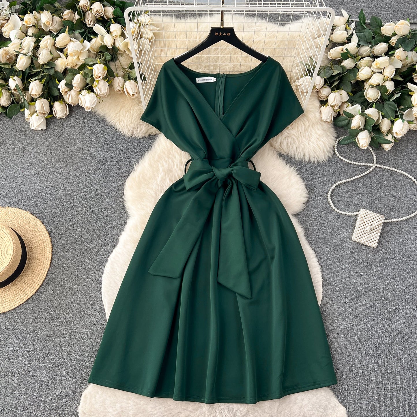Solid Color Formal Lace-up Dress