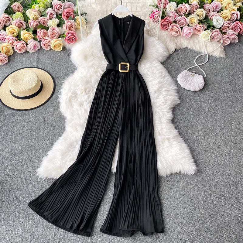 Office Shawl Collar Belted Jumpsuit
