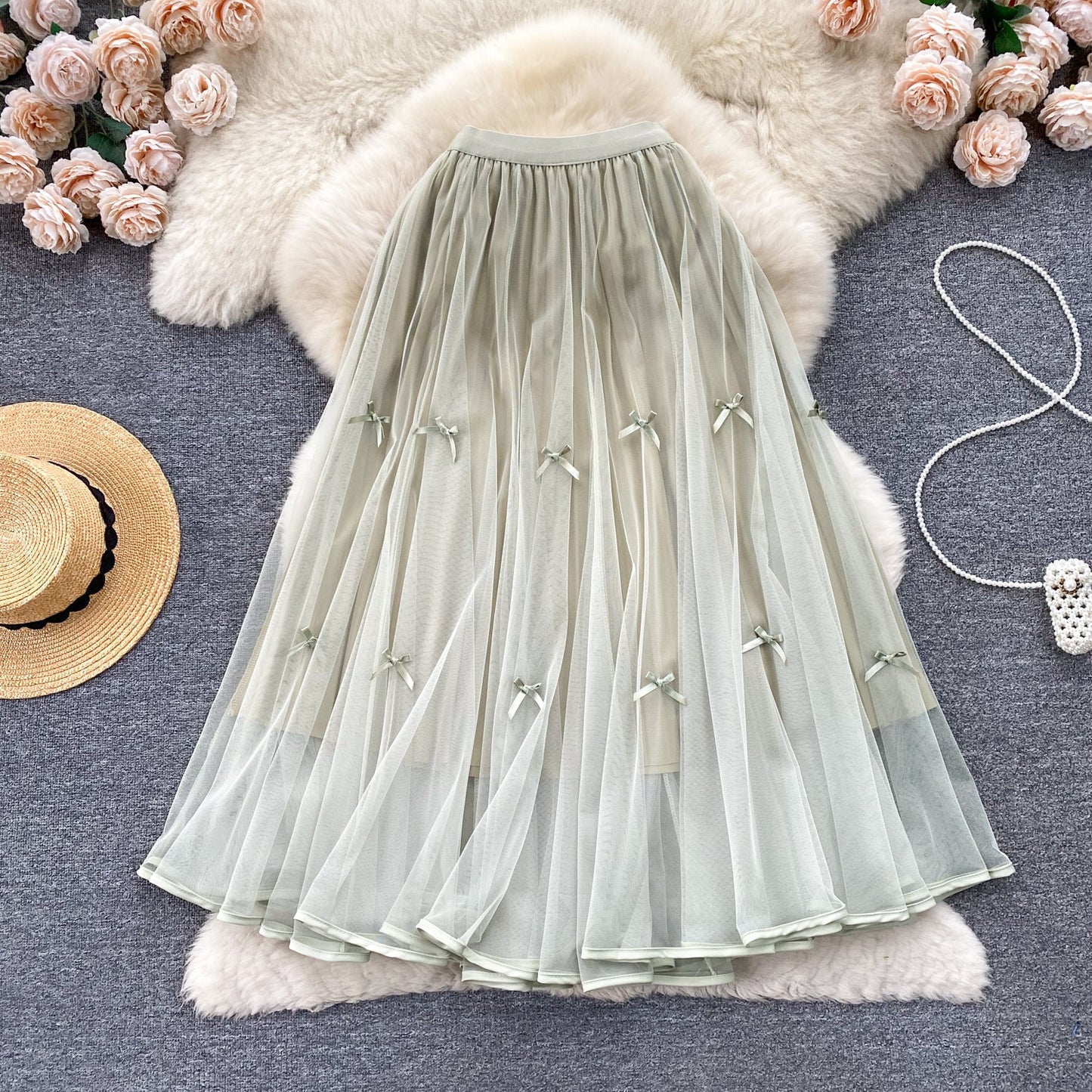 Ethereal Bow-Trimmed Tulle Skirt