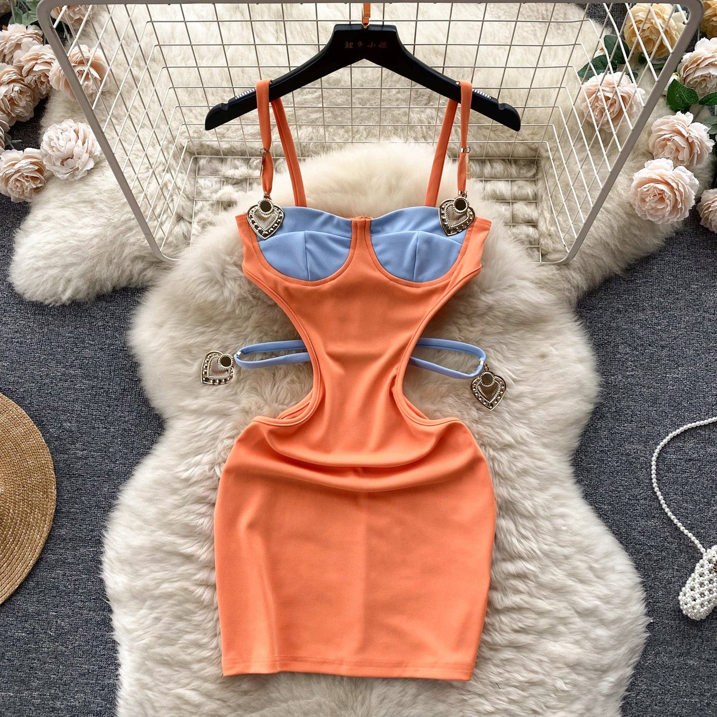Cut-Out Color Block Slip Dress