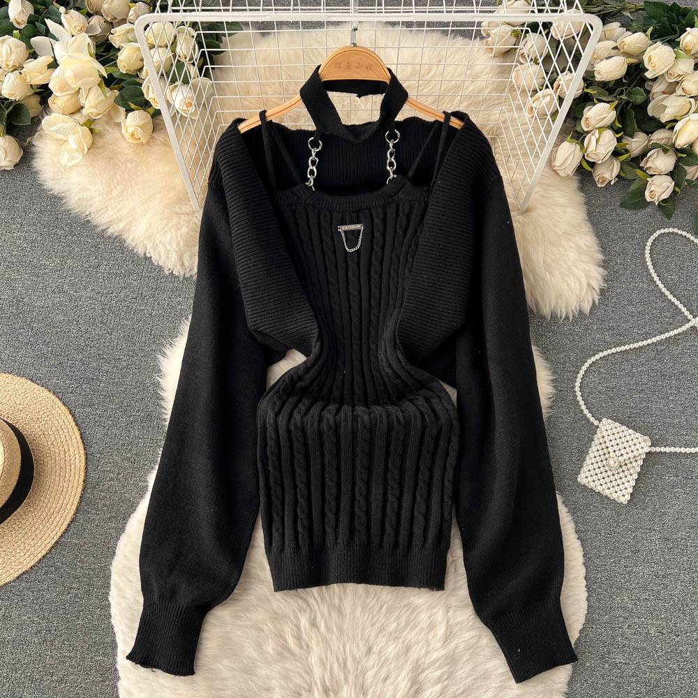 Halter Sweater Top & Cardigan 2Pcs