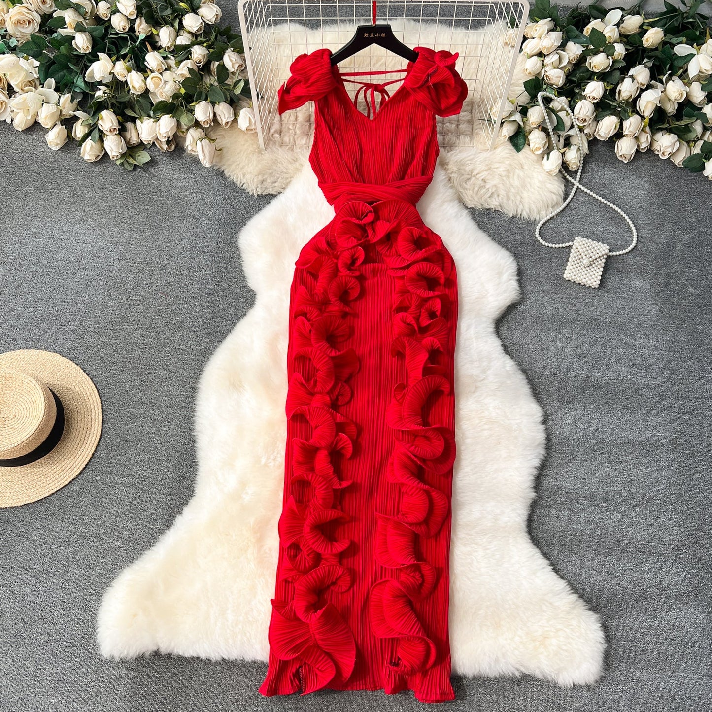 Designer 3D Ruffled Cocktail Dress