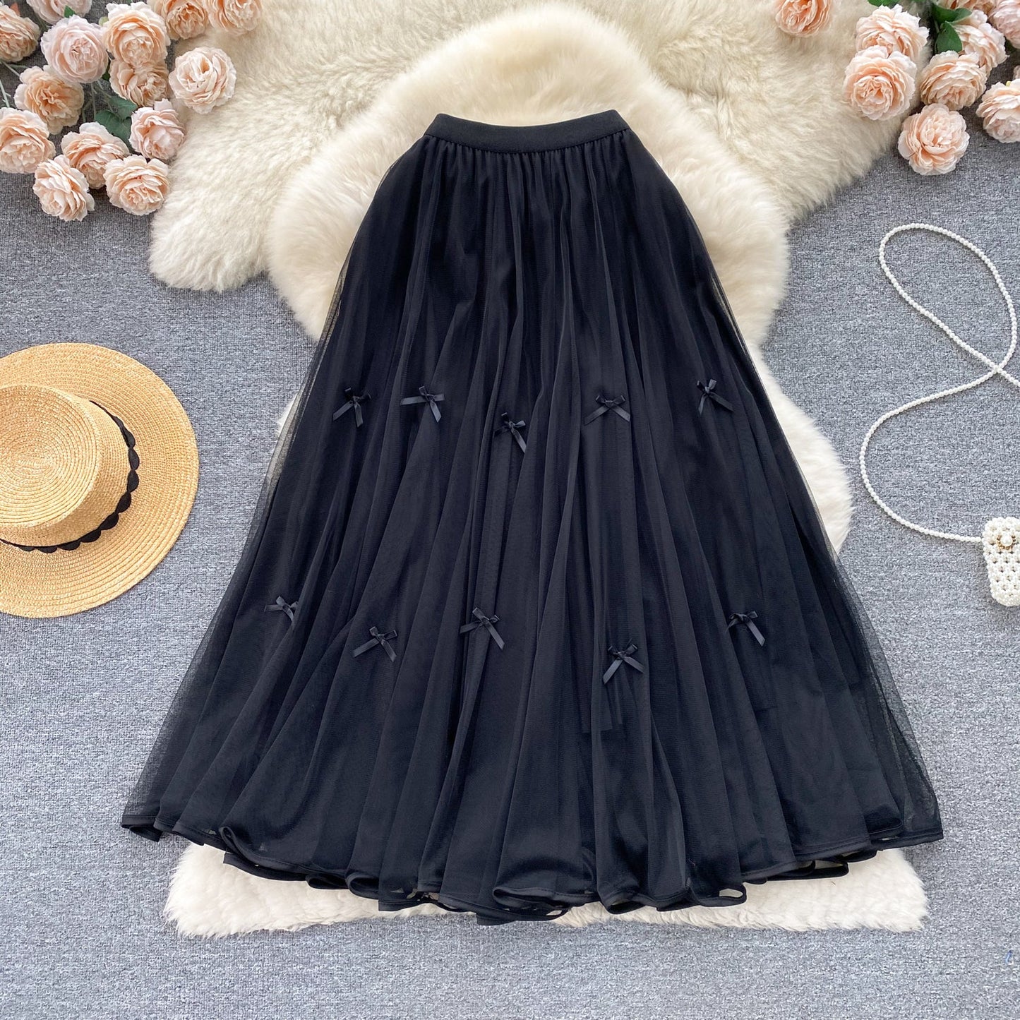 Ethereal Bow-Trimmed Tulle Skirt