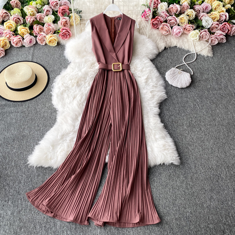 Office Shawl Collar Belted Jumpsuit