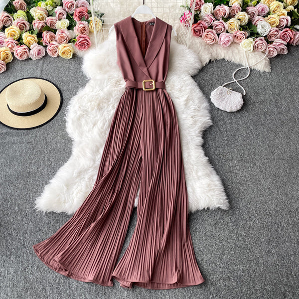 Office Shawl Collar Belted Jumpsuit