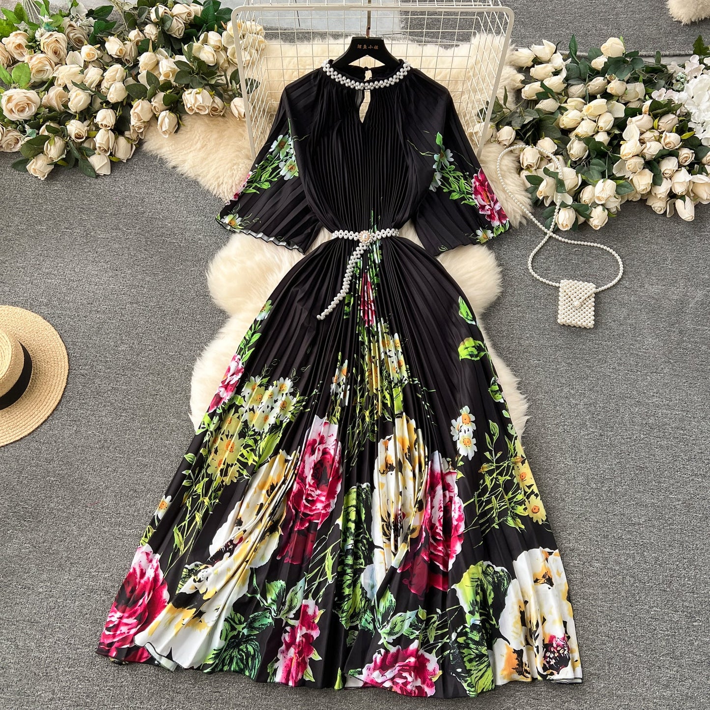 Elegant Floral Embroidered Beaded Dress