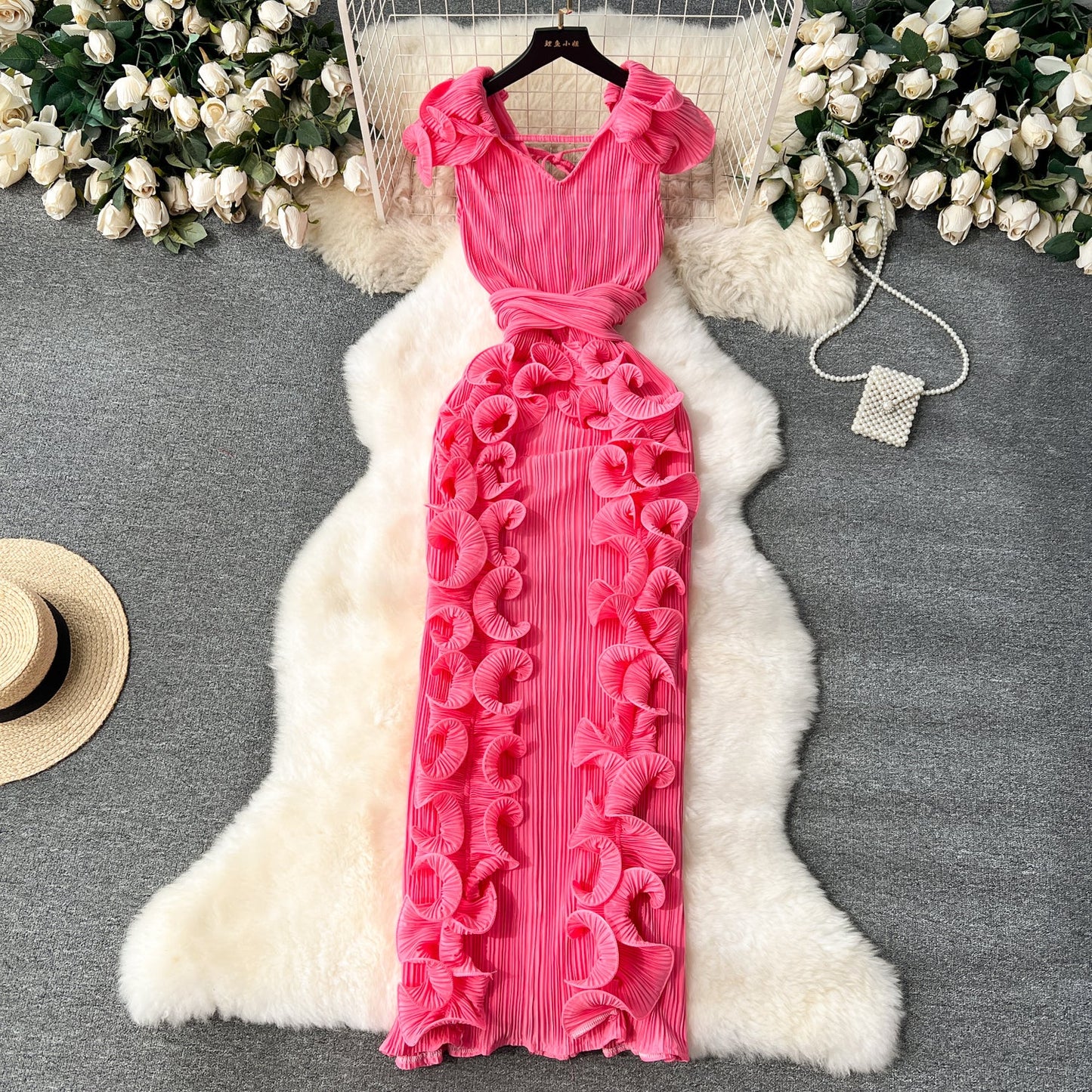 Designer 3D Ruffled Cocktail Dress