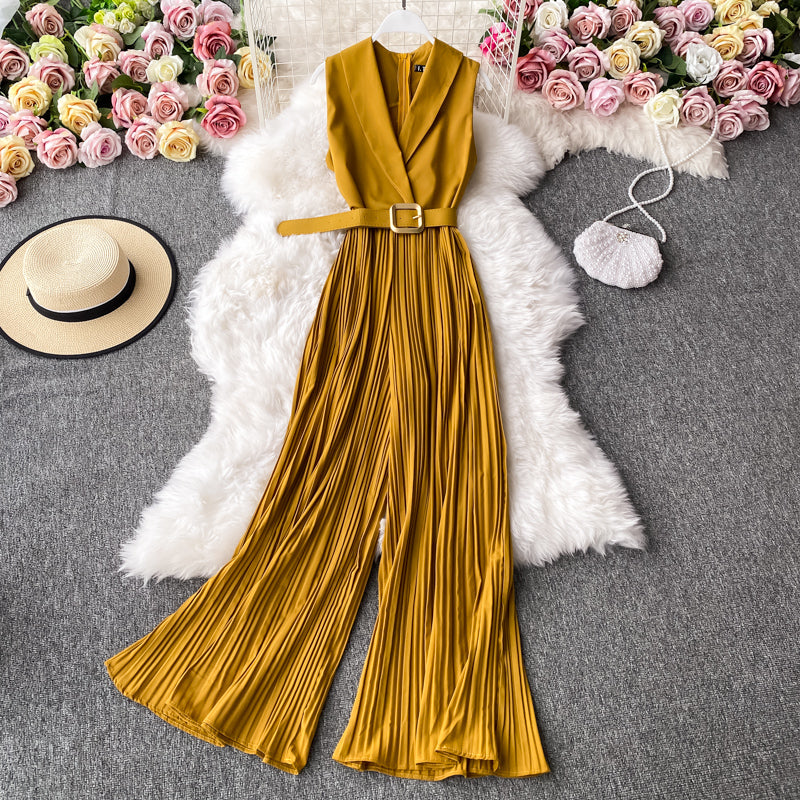 Office Shawl Collar Belted Jumpsuit
