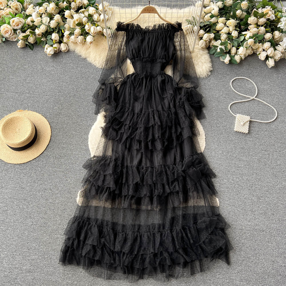 Ruffled Tulle Maxi Dress
