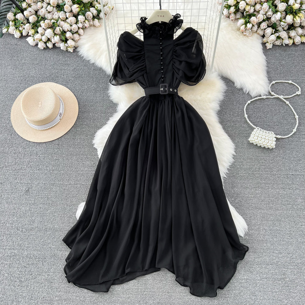 Elegant A-Line Ruffled Maxi Dress