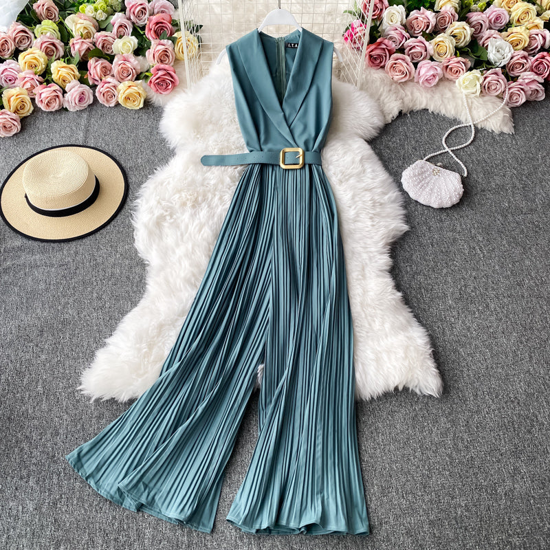 Office Shawl Collar Belted Jumpsuit