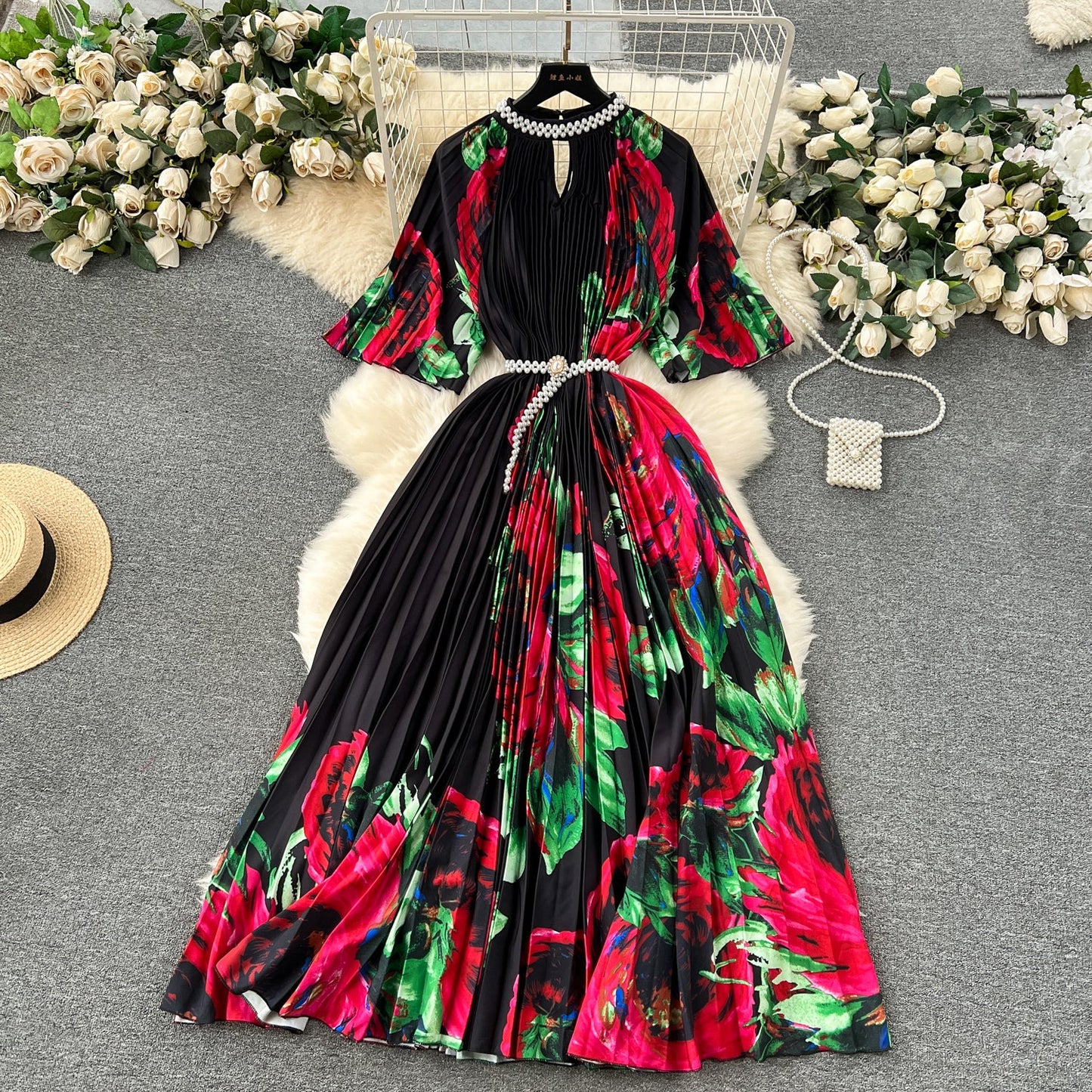 Elegant Floral Embroidered Beaded Dress