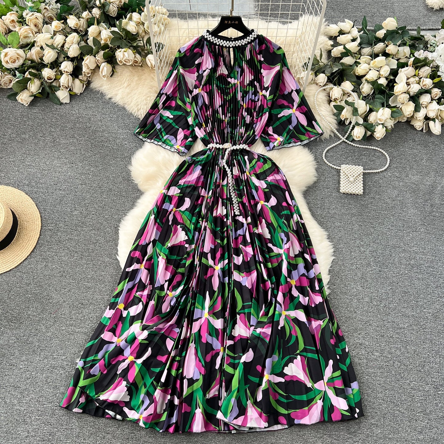 Elegant Floral Embroidered Beaded Dress