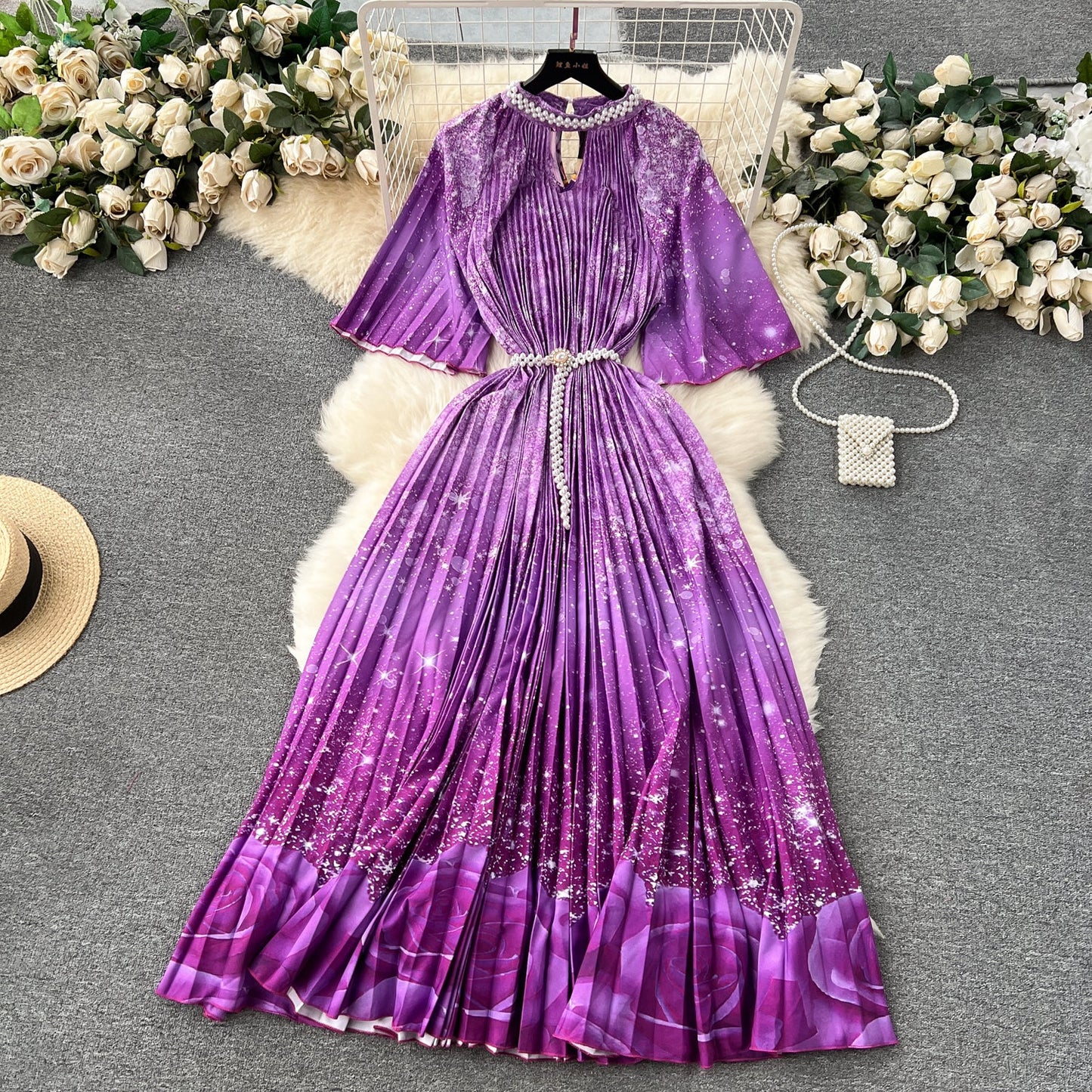 Elegant Floral Embroidered Beaded Dress