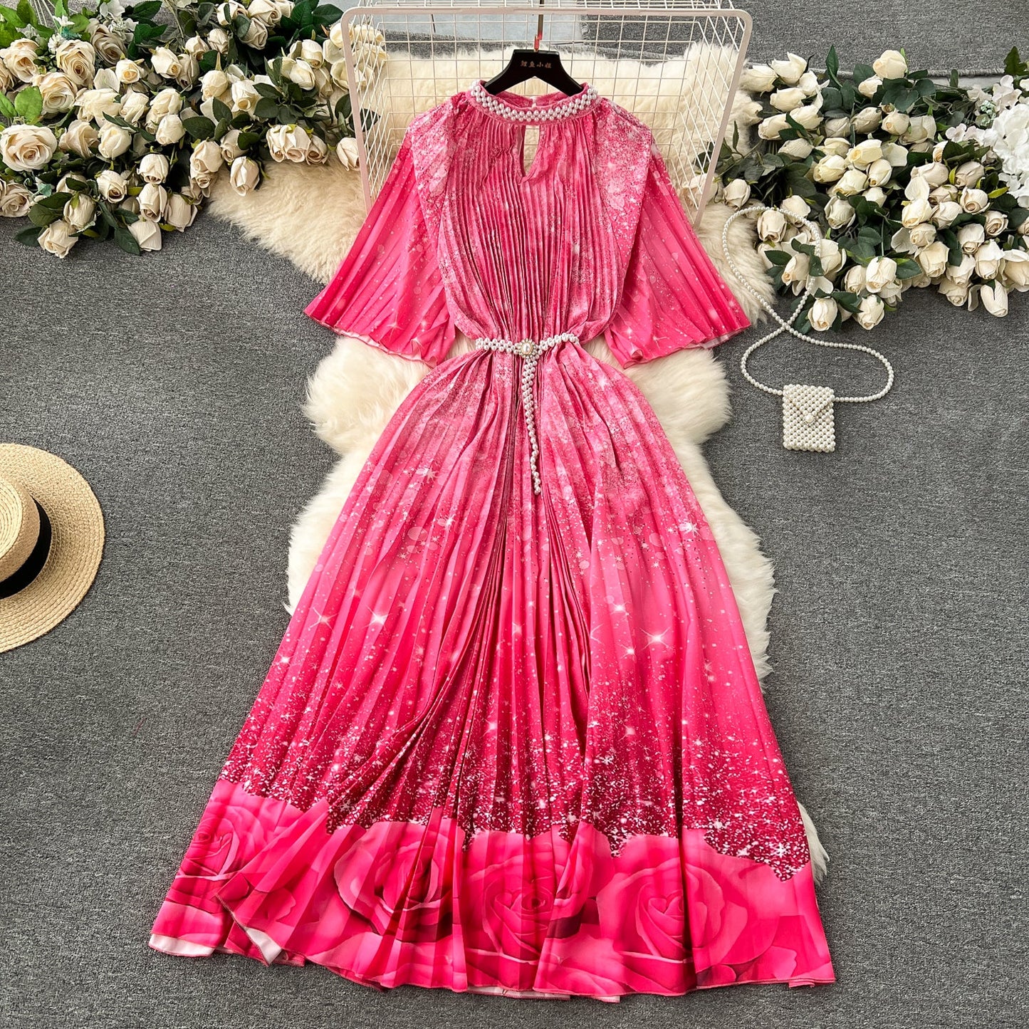 Elegant Floral Embroidered Beaded Dress