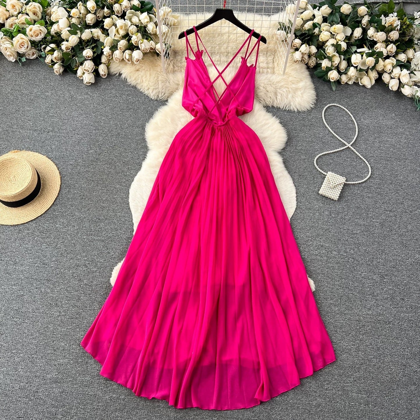Premium Strap Pleated Cocktail Dress