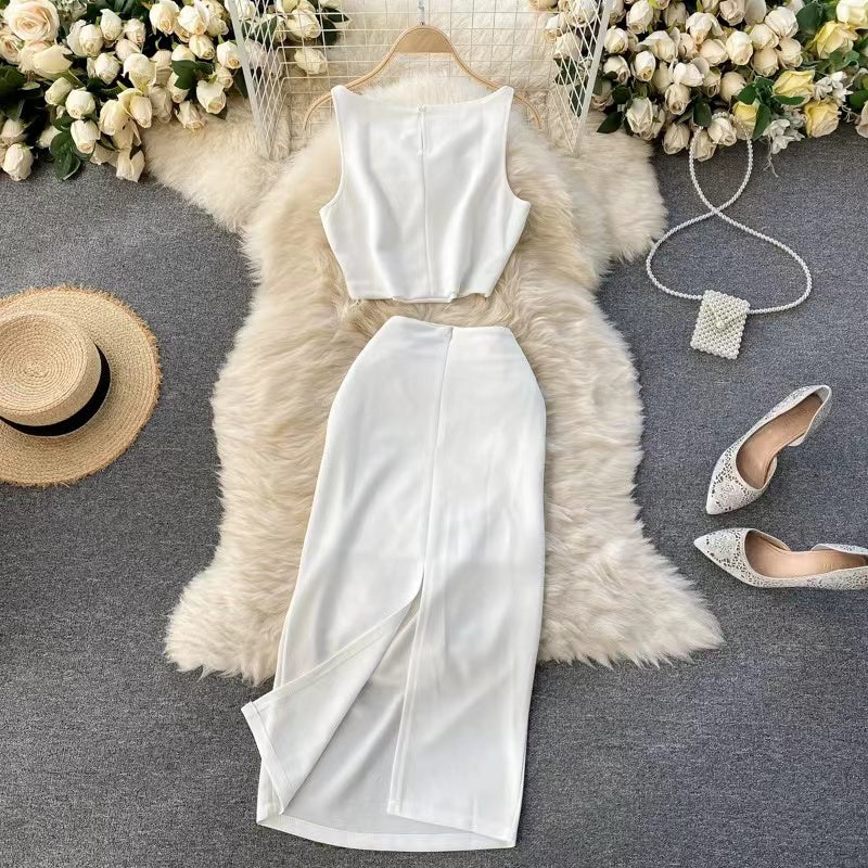 Sculpted Satin Vest & Asymmetric Wrap Skirt