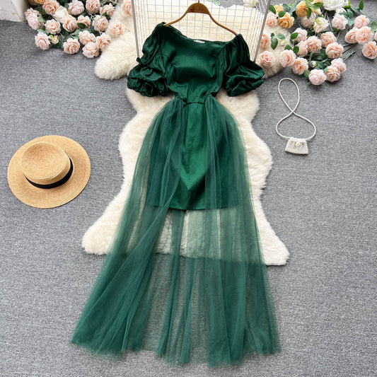 Enchanted Puff-Sleeve Mesh Dress