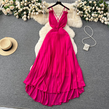 Premium Strap Pleated Cocktail Dress