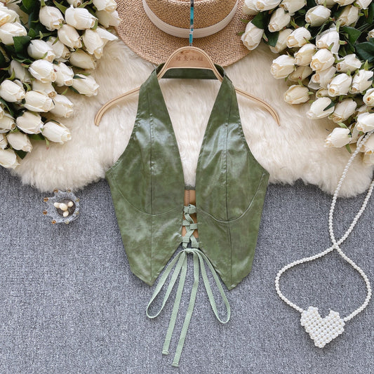 PU Leather Lace-up Backless Vest