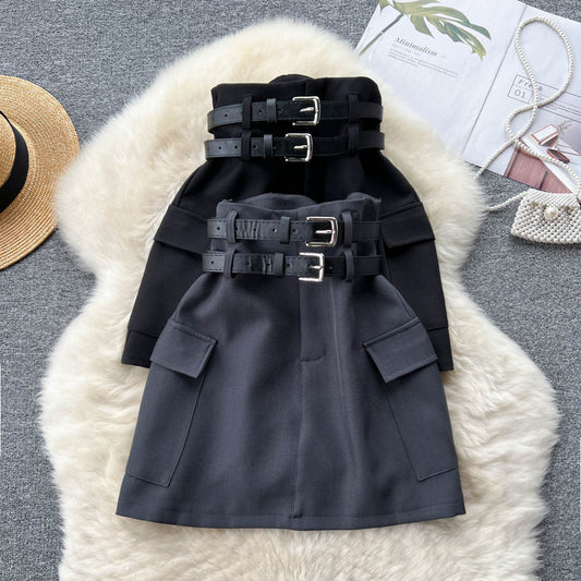 Double Strap Tailored Pencil Skirt Suit