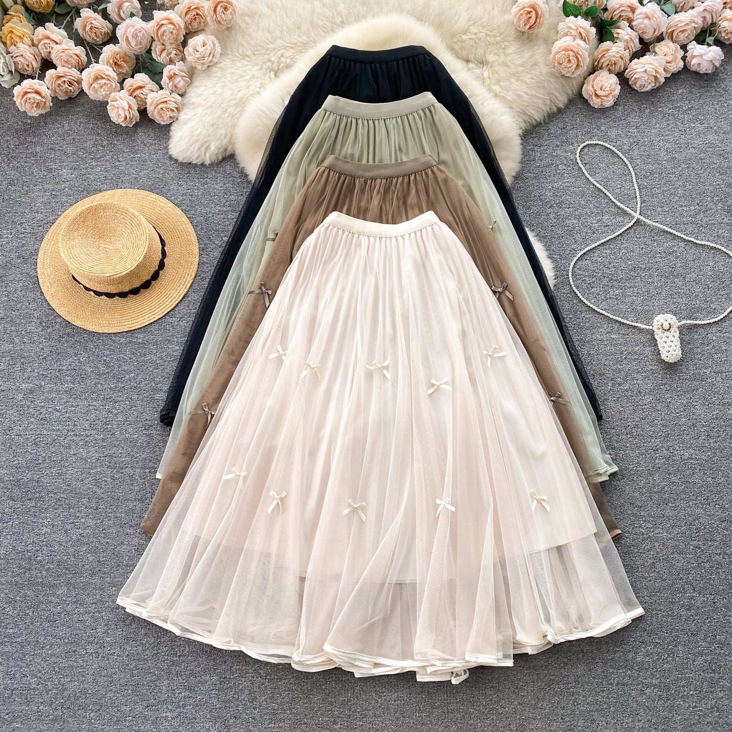Ethereal Bow-Trimmed Tulle Skirt