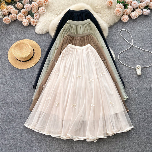 Ethereal Bow-Trimmed Tulle Skirt