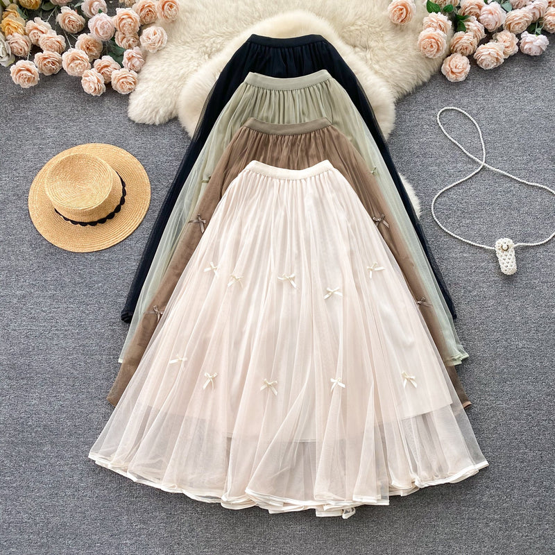 Ethereal Bow-Trimmed Tulle Skirt