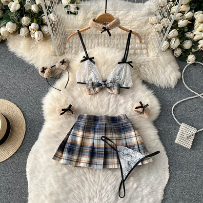 Lace Tank Top&Pleated Skirt Uniform