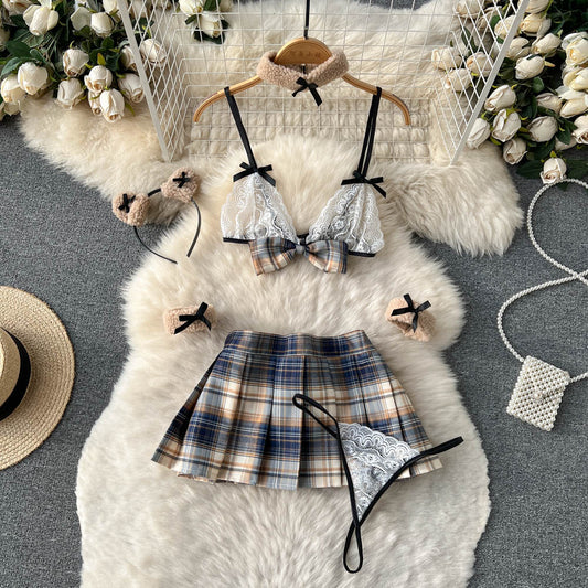 Lace Tank Top&Pleated Skirt Uniform