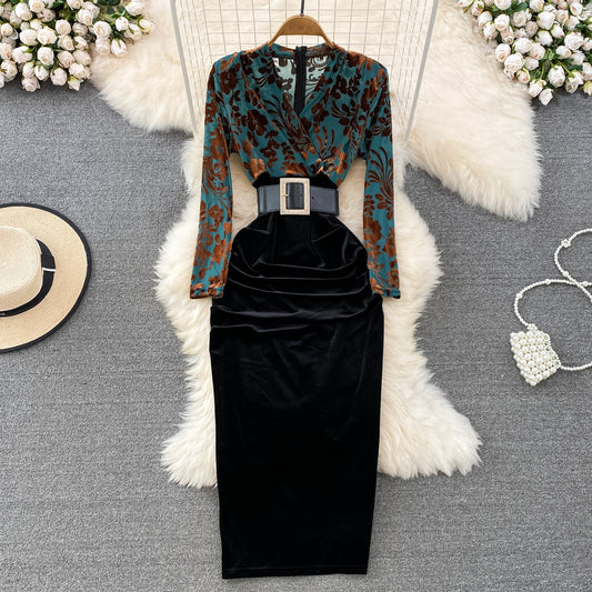 Elegant Pleated Print Faux Two-Piece Dress