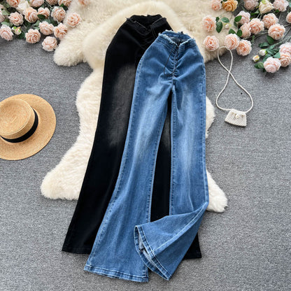 Jeans im koreanischen Stil mit Pelzbesatz und ausgestelltem Bein