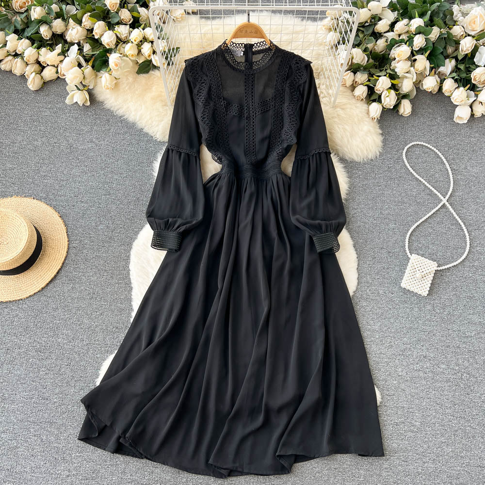 Parisian Lace Panel Black Dress