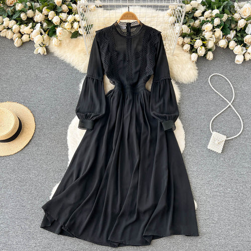 Parisian Lace Panel Black Dress